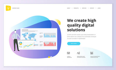 網頁設計模板集?，F代矢量插畫概念為網站和移動網站開發, Seo, 移動應用, 業務解決方案。易于編輯和自定義